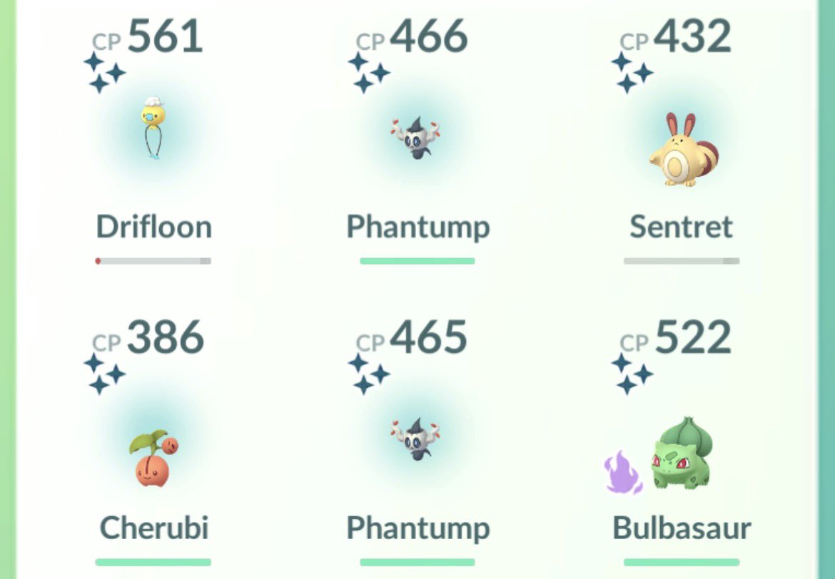 chloeeful's tweet photo. my shiny haul from yesterday’s little event 🍀✨#pokemonGO https://t.co/wbIeR5chDt
