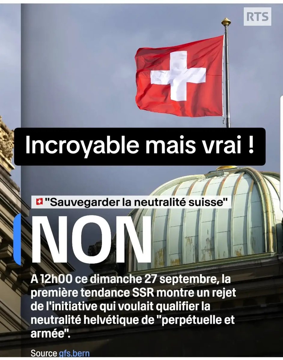 Pascal_Laurent_'s tweet photo. 🇨🇭DE DEUX CHOSES L'UNE, SOIT LES VOTATIONS SONT TRUQUÉES, SOIT LE PEUPLE SUISSE EST DEVENU COMPLÈTEMENT CON ! https://t.co/Kt5q1JfmDL