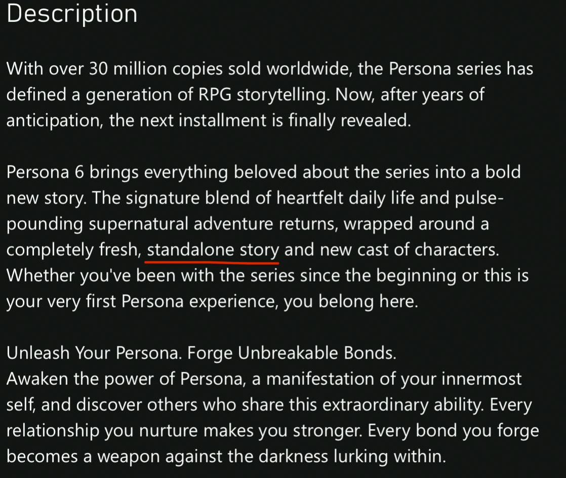 lopeslararauo's tweet photo. Reminder that Persona 6 is confirmed to be a standalone story https://t.co/F5N4yQlYQP