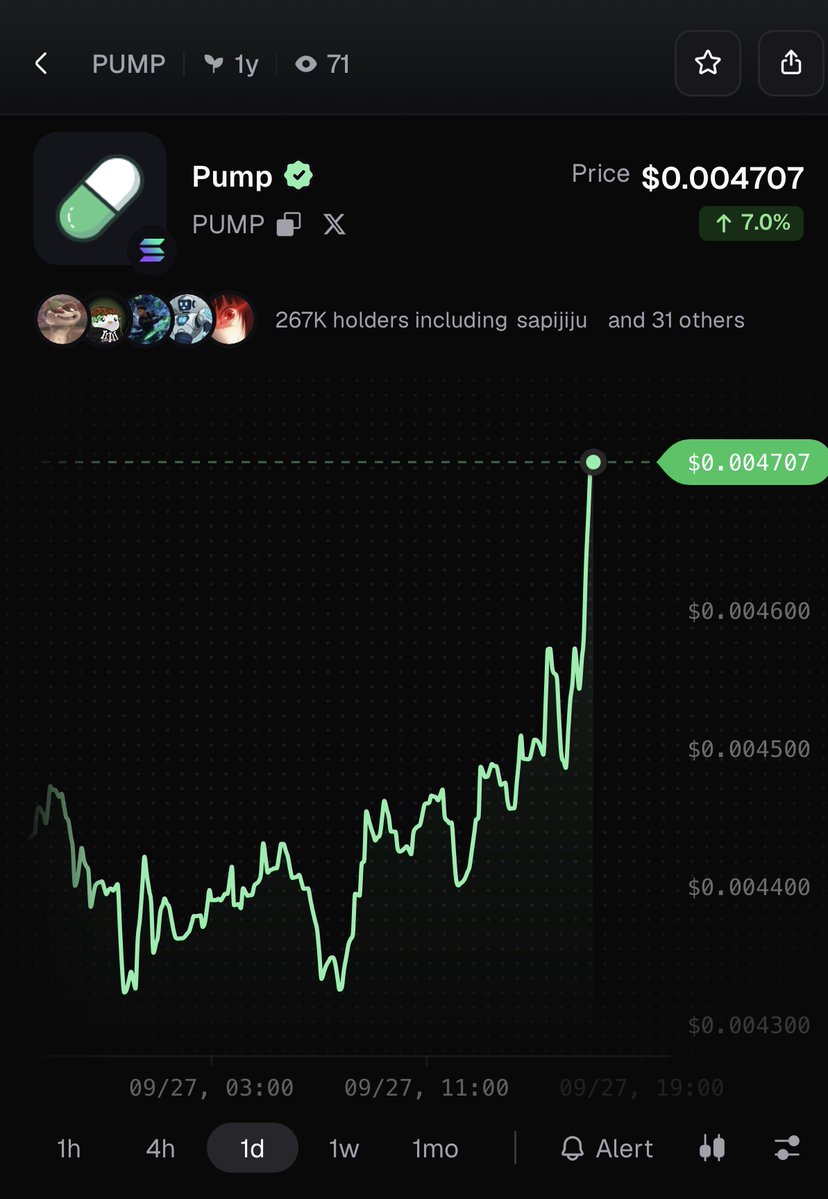 PumpfunEco's tweet photo. $PUMP is up 7% in the last 24 hours! https://t.co/Ft2yxJyV0J