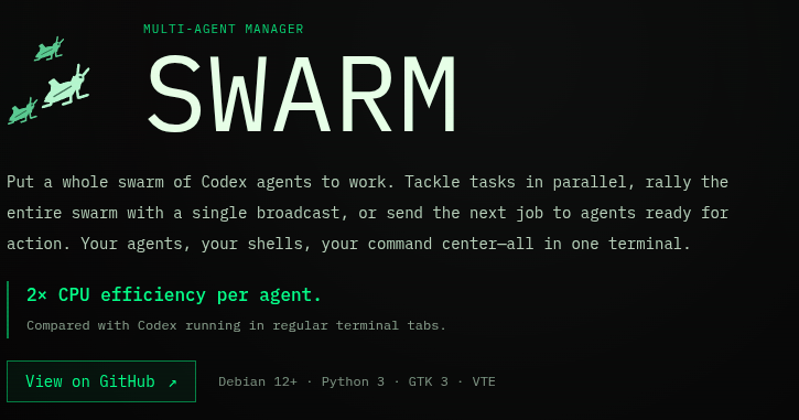bandors's tweet photo. Introducing SWARM: The best multi agent orchestration tool. Tackle tasks in parallel, rally the entire swarm with a single broadcast. Your agents, your shells, your command center, all in one terminal.

2× CPU efficiency per agent compared with Codex running in terminal.

Demo 👇 https://t.co/8Hzq48SdYI