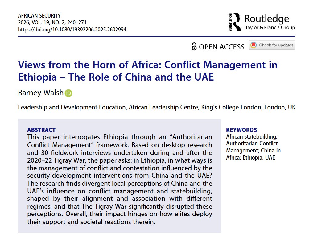 china_uganda's tweet photo. Here is an interesting read from #BarneyWalsh that examines how the security-development interventions by #China and the #UAE played out in #Ethiopia's management of the Tigray War:🔗 https://t.co/dwAlu5JW1P
Congrats, Barney, on this!!
#Africa
#ConflictManagement
#TigrayWar https://t.co/zoZF7mSpuS