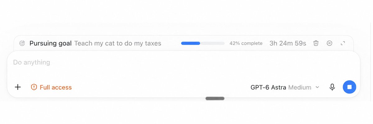 Trevors_Take's tweet photo. @thsottiaux can we get estimated progress bars in Codex goals? I often find myself unsure of how much longer goals will take and if I need to protect usage https://t.co/d8f1lPkYBE