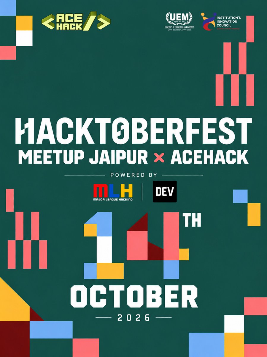 AceHack_uemj's tweet photo. 🚀 𝐖𝐞’𝐫𝐞 𝐩𝐫𝐞𝐬𝐞𝐧𝐭𝐢𝐧𝐠 𝐇𝐚𝐜𝐤𝐭𝐨𝐛𝐞𝐫𝐟𝐞𝐬𝐭 𝐌𝐞𝐞𝐭𝐮𝐩 𝐉𝐚𝐢𝐩𝐮𝐫 × 𝐀𝐜𝐞𝐇𝐚𝐜𝐤! ✨

𝐇𝐚𝐜𝐤𝐭𝐨𝐛𝐞𝐫𝐟𝐞𝐬𝐭 × 𝐀𝐜𝐞𝐇𝐚𝐜𝐤 is coming to 𝐔𝐄𝐌 𝐉𝐚𝐢𝐩𝐮𝐫, 𝐩𝐨𝐰𝐞𝐫𝐞𝐝 𝐛𝐲 𝐌𝐋𝐇 × 𝐃𝐄𝐕! 💻🔥 https://t.co/gT87PzasRx