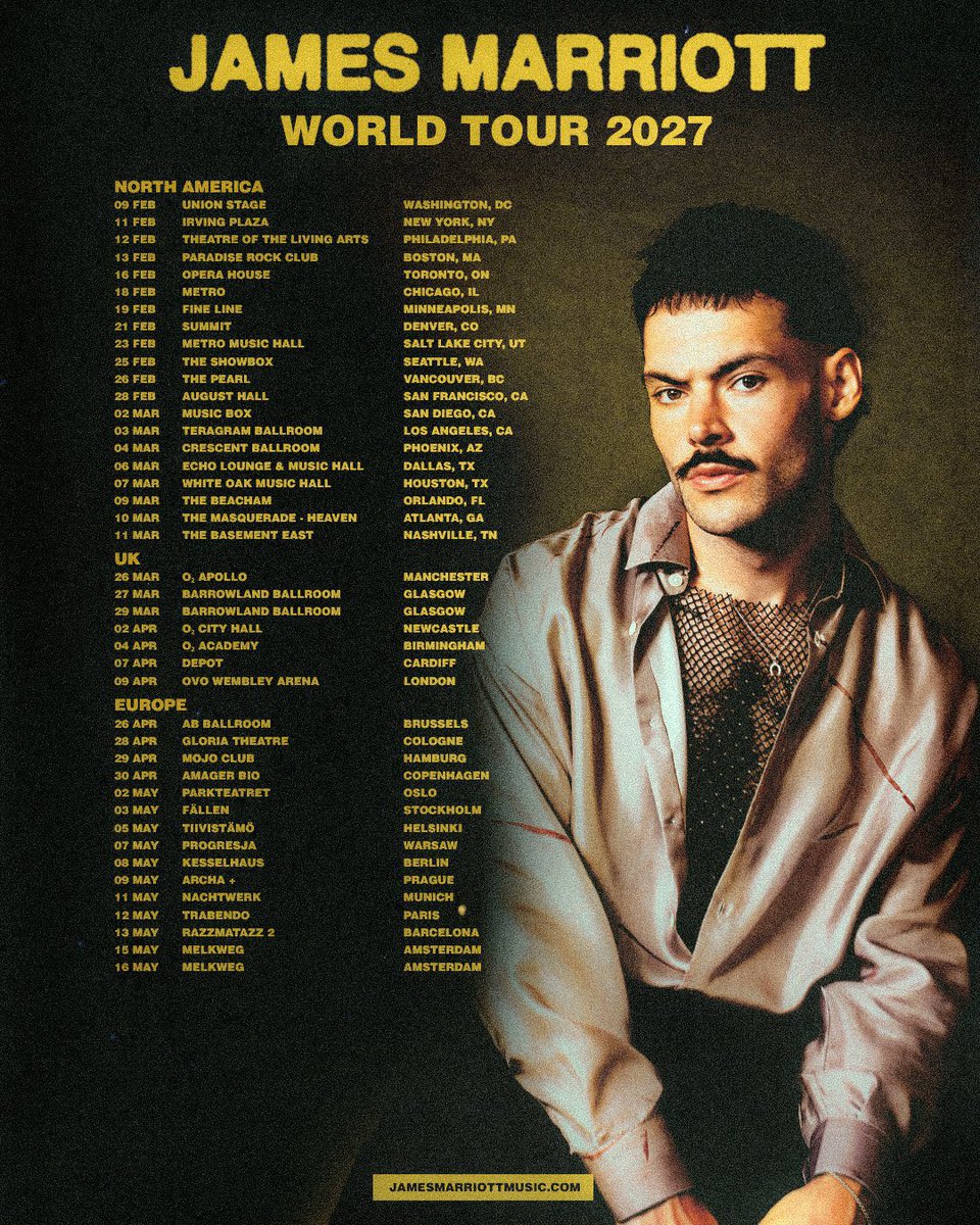marriottlive's tweet photo. ⚠️ Reminder: 

The sign-ups for the 'Warning Signs' 2027 Tour pre-sale end TONIGHT! (3 PM EDT for NA/9PM CEST 8 PM BST for UK/EU via link in bio). 

Pre-sale starts tomorrow, Sep 28 at 9 AM local. General sale Oct 2. 
£1 per every ticket sold goes to @warchilduk. 
#jamesmarriott https://t.co/P1JABnzgX6