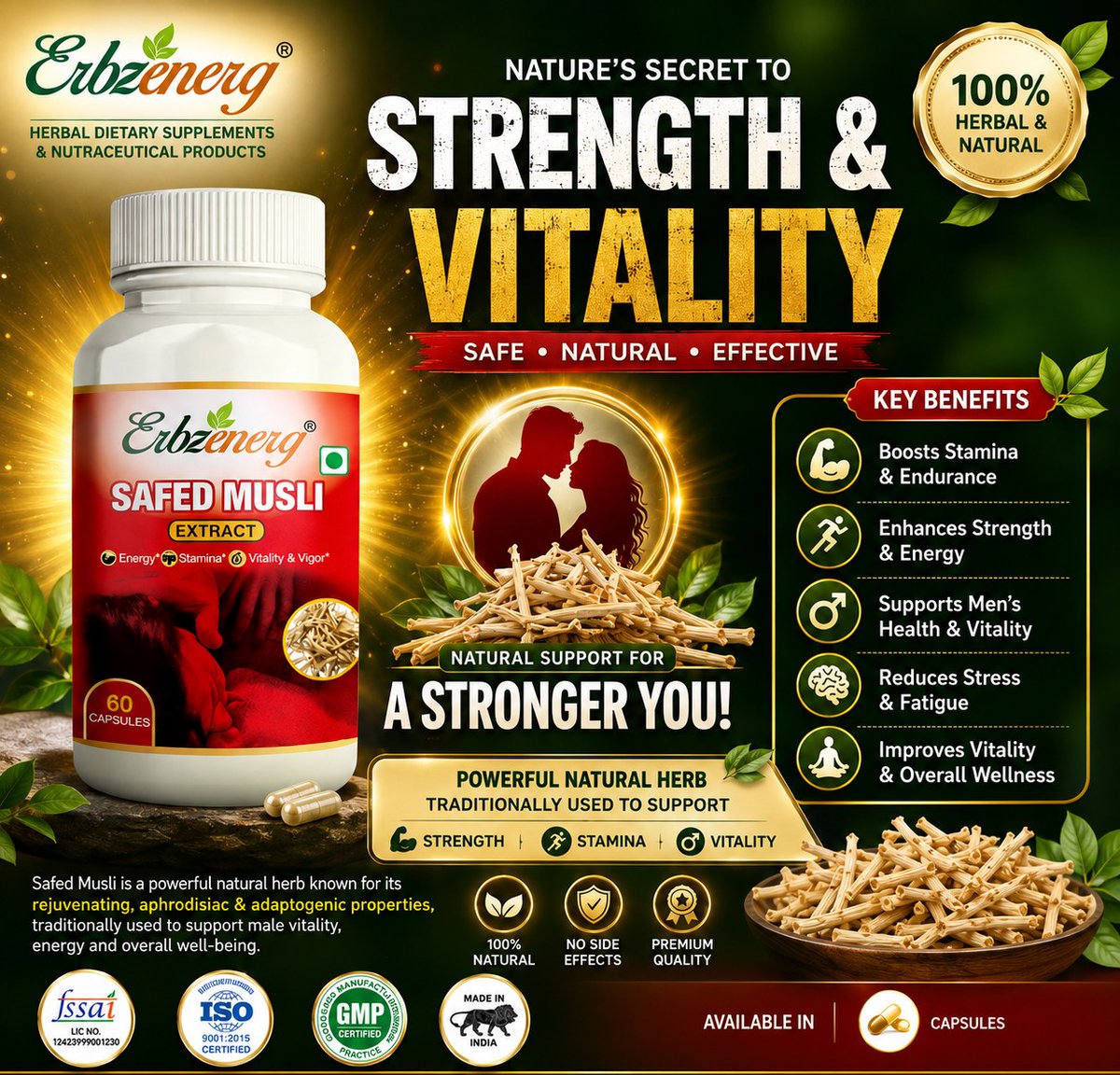 NubiaLayhesb's tweet photo. ERBZENERG Safed Musli Extract

A premium herbal supplement traditionally used to support energy, stamina, strength, men’s vitality, combat everyday fatigue, and promote overall well-being. Available in 60-capsule bottles. https://t.co/HuhgTq0A6Q