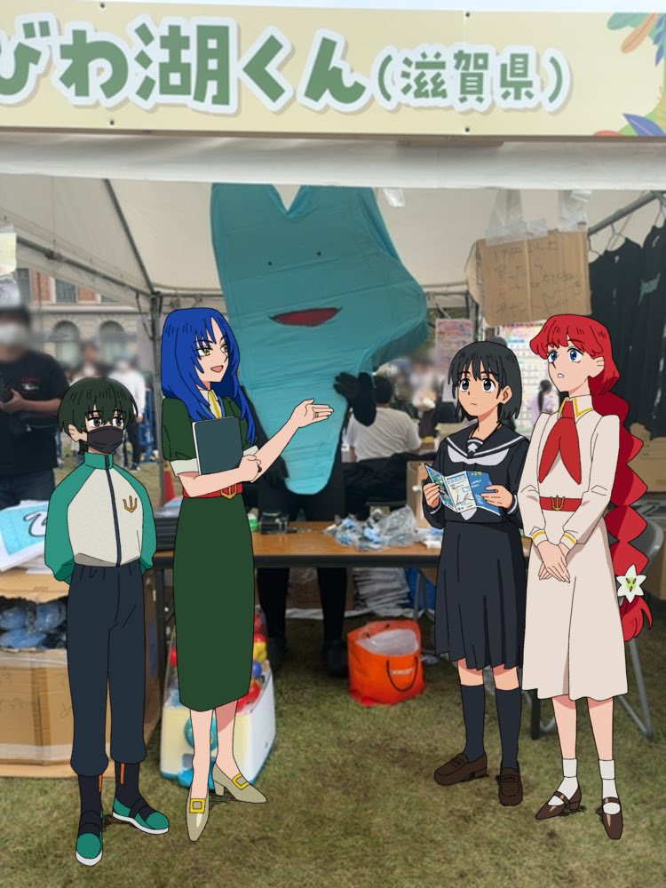nuhaakun's tweet photo. 【解釈違い】

リサ「これが滋賀県公式に非公認のキャラクターで、評価の低いお店のレビューで有名なYouTuberびわ湖くんよ。幼児向け玩具や手押し車で琵琶湖一周や泳いで横断したりもしてるの」

ララ「琵琶湖愛に溢れてるのね…!」

茉里「（…おもろいやつは好きや）」

#さよならララ https://t.co/OJuBM7c4bG