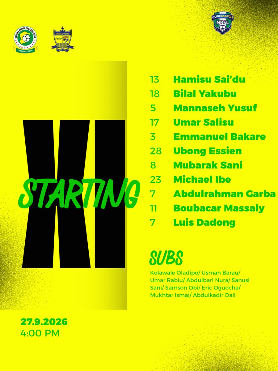 katsinaunited's tweet photo. Starting XI https://t.co/vXhDVMGXqY
