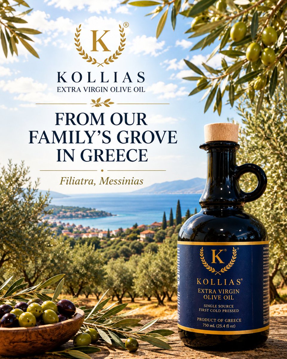 KolliasOliveOil's tweet photo. What does “Single Source” mean? 🫒🇬🇷
Our Koroneiki olives are grown on our family’s farm in Filiatra, Greece—not sourced from multiple farms or regions and blended together.
One family. One farm. One oil.
#KolliasOliveOil #SingleSource https://t.co/lIQApKesDx