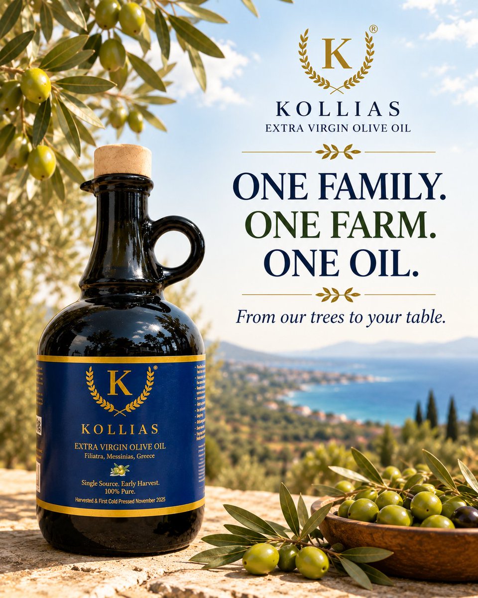 KolliasOliveOil's tweet photo. What does “Single Source” mean? 🫒🇬🇷
Our Koroneiki olives are grown on our family’s farm in Filiatra, Greece—not sourced from multiple farms or regions and blended together.
One family. One farm. One oil.
#KolliasOliveOil #SingleSource https://t.co/lIQApKesDx