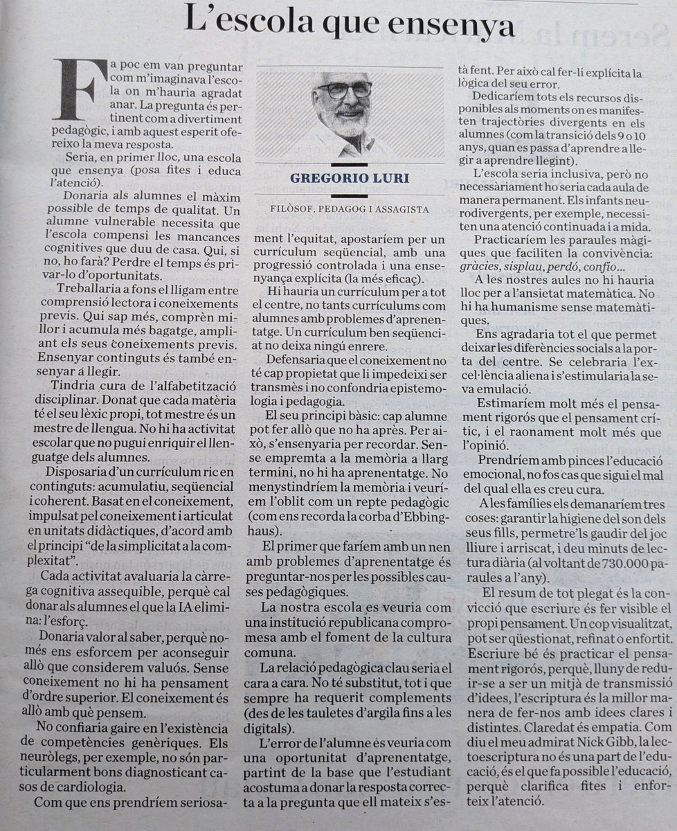 Jordifont's tweet photo. Avui al diari ARA @GregorioLuri Treballaria a fons el lligam entre comprensió lectora i coneixements previs. Qui sap més, comprèn millor i acumula més bagatge, ampliant els seus coneixements previs. Ensenyar continguts és també ensenyar a llegir https://t.co/OBRPGO0pmt