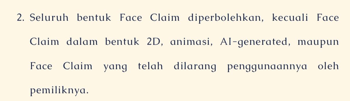 subAETHERIA's tweet photo. Point kedua, soal face claim... Face claim hanya boleh digunakan chara 3D ya karna kita bukan agency animek yang akan masuk ke dunia isekai, apalagi AI-generated yang tidak jelas soal nama dan keterangan dari karakter tersebut, jadi hanya bisa digunakan FC 3D -c- https://t.co/nzRemgjle2