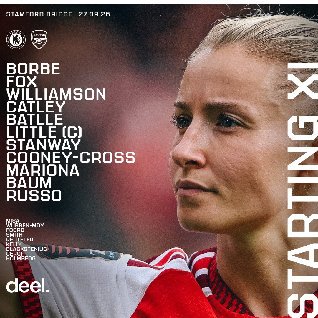 ArsenalWFC's tweet photo. 🔴 𝗧𝗘𝗔𝗠𝙉𝙀𝙒𝙎 ⚪️

Your starting XI for this afternoon 💪

🤝 Presented by @deel