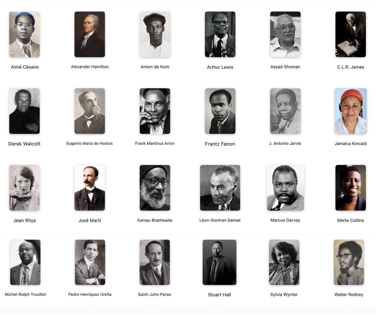wcchen's tweet photo. MOST INFLUENTIAL #CARIBBEAN INTELLECTUALS BORN IN EACH COUNTRY:
🇭🇹 #Haiti: Michel-Rolph Trouillot
🇩🇴 #Dominican Republic: Pedro Henríquez Ureña
🇨🇺 #Cuba: José Martí
🇵🇷 #PuertoRico: Eugenio María de Hostos
🇯🇲 #Jamaica: Marcus Garvey / Stuart Hall / Sylvia Wynter
🇹🇹 #TrinidadandTobago: C.L.R. James
🇬🇾 #Guyana: Walter Rodney
🇸🇷 #Suriname: Anton de Kom
🇧🇿 #Belize: Assad Shoman
🇬🇵 #Guadeloupe: Saint-John Perse
🇲🇶 #Martinique: Frantz Fanon / Aimé Césaire
🇬🇫 #FrenchGuiana: Léon-Gontran Damas
🇧🇧 #Barbados: Kamau Brathwaite / George Lamming
🇨🇼 #Curaçao: Frank Martinus Arion
🇱🇨 #SaintLucia: Derek Walcott / Arthur Lewis
🇦🇬 #AntiguaandBarbuda: Jamaica Kincaid
🇬🇩 #Grenada: Merle Collins
🇻🇮 #USVI: J. Antonio Jarvis
🇩🇲 #Dominica: Jean Rhys
🇰🇳 #SKN: Alexander Hamilton