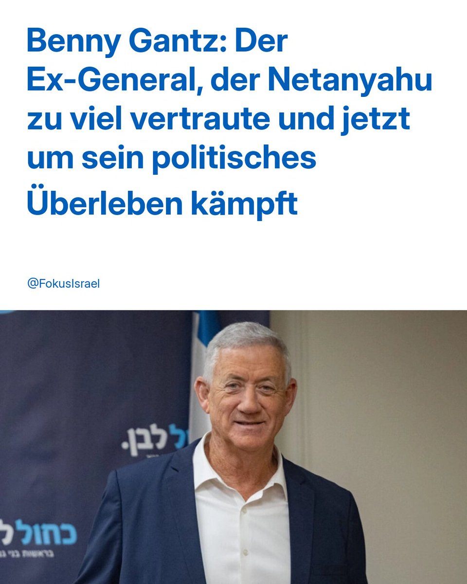 FokusIsrael's tweet photo. Wie wurde Benny Gantz vom wichtigsten Herausforderer Netanyahus zum Politiker, dessen Bündnis laut Umfragen an der Knesset-Hürde scheitern könnte? Warum setzt der Ex-General trotz früherer Rückschläge weiter auf nationale Einheit und schliesst eine erneute Regierung mit Netanyahu nicht aus?

Die Hintergründe erfährst du im ganzen Artikel auf https://t.co/0ho5cA6tI1:
https://t.co/TsCY3P7sSA

Bleib mit uns dran: Abonniere unseren wöchentlichen Newsletter für Nachrichten und Einordnung aus Israel.
https://t.co/SO3Azr5Jf3