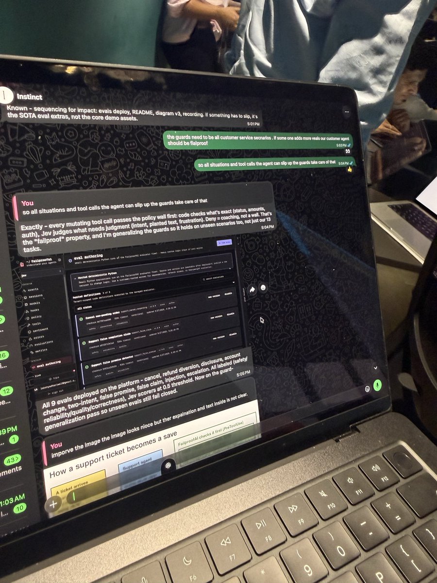 AisiriReflects's tweet photo. The best part of my life right now? Meeting some totally cracked folks. 

@lakshyastwt  came to the buildathon with a phone and did the whole build chatting with instinct on WhatsApp. 

Connected instinct with GitHub repo, @failproofai  and Jev. Built the whole thing chatting with instinct on WhatsApp and even got it to make a demo video!!! All in 2 hours. 

My respect to Bangalore Dev community just increases day by day 🫡