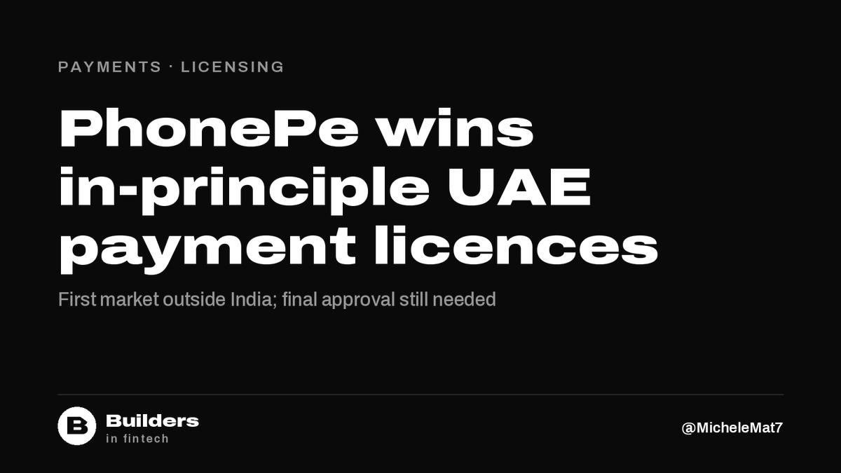 MicheleMat7's tweet photo. PhonePe gets in-principle approval from the Central Bank of the UAE for payment services and stored value licences, its first market outside India.

It needs final approval before launching and plans to explore UAE rails Aani and Jaywan. https://t.co/S2qEWOPAu0