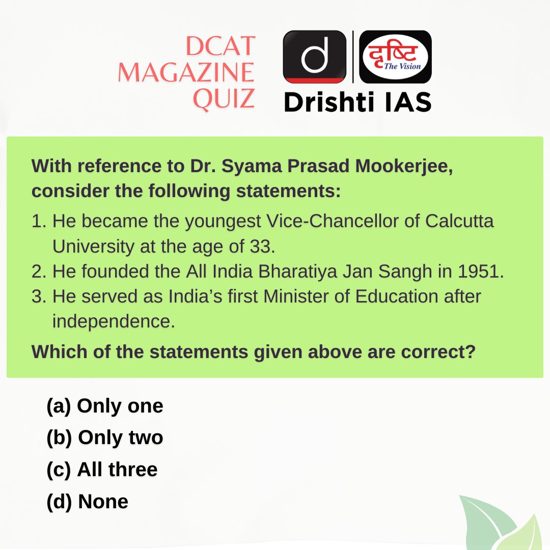 drishtiiaseng's tweet photo. Solutions are in the Drishti Current Affairs Today (DCAT) magazine.
#DCAT Magazine covers all three stages of CSE—Prelims, Mains & Interview.
Subscribe: https://t.co/A2mfpjrV3r
#UPSC2026 #GK #DrishtiCurrentAffairs #DrishtiIAS #DrishtiIASEnglish https://t.co/9eVzNSSHxn
