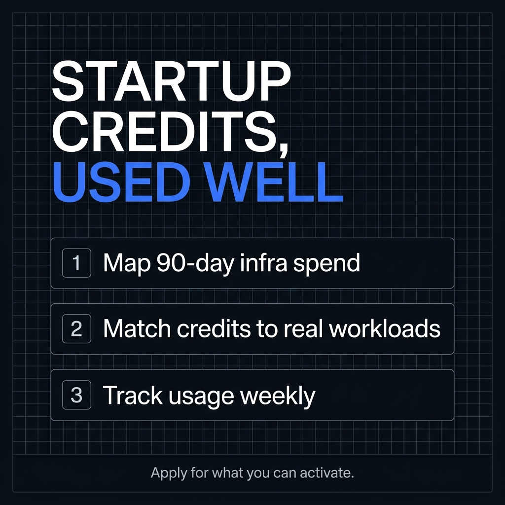 blacktiercircle's tweet photo. Startup credits are a runway tool, not a growth strategy.

Before applying:
1. Map your next 90 days of infra spend
2. Match credits to a real workload
3. Track usage weekly

Apply for what you can activate—not what looks impressive.

More builder resources in the private channel · link in bio
