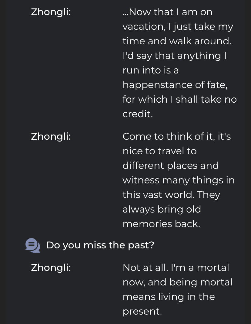 cakepoops2's tweet photo. // genshin leaks mentioned 7.2 line count

Big fan of Zhongli saying this and then never leaving the country again after Venti ghosted him at angel’s share. Didn’t even (allegedly) show up for the international Doomsday summit btw 😩🤞 https://t.co/rZn3NjfetR