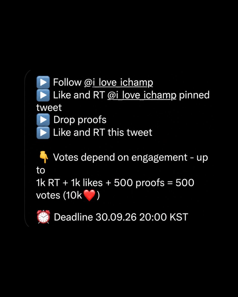 yeji_midzyfury's tweet photo. [AAA 2026] SOLO (FEMALE) DEAL FOR YEJI 

▶️ Follow @i_love_ichamp
▶️ Like and RT @i_love_ichamp pinned tweet 
▶️ Drop proofs
▶️ Like and RT this tweet

👇 Votes depend on engagement - up to
1k RT + 1k likes + 500 proofs = 500 votes (10k❤️)

⏰ Deadline 30.09.26 20:00 KST https://t.co/iONfkWvHwp