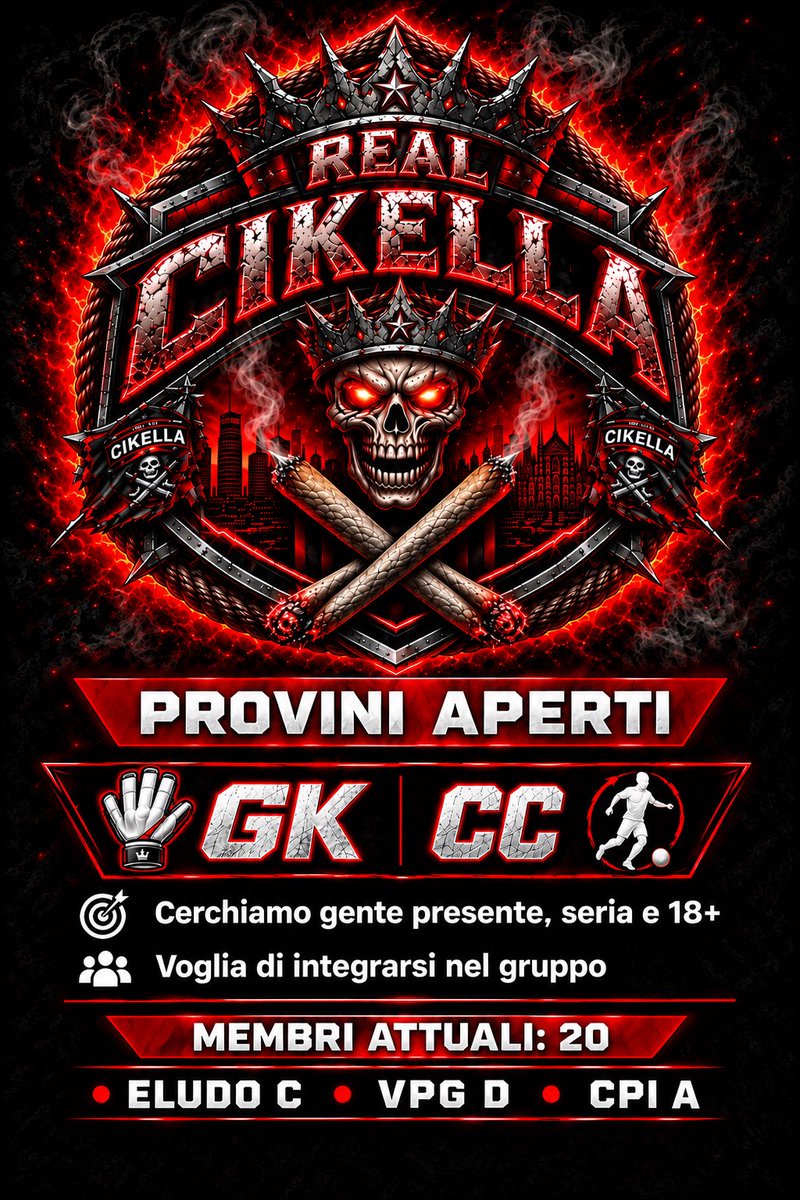 RealCikella7's tweet photo. 🚨Cerchiamo gente seria e con esperienza per ampliare la rosa ☠️

Dm o entra nel link provini

https://t.co/ZvwbioZVtX https://t.co/HNPqGnGBQ0