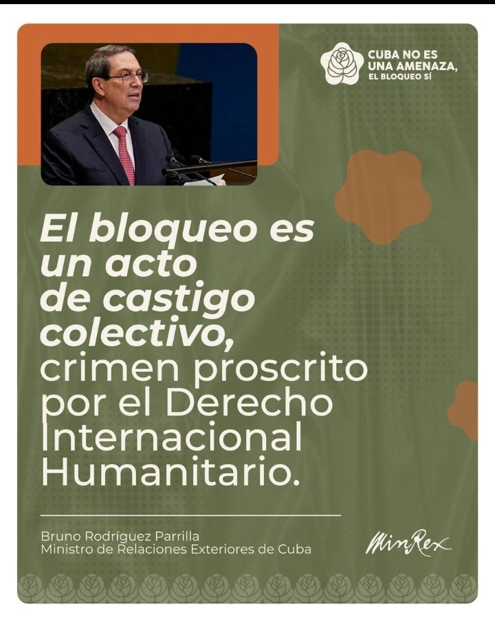 SoloGloritge3s's tweet photo. 🗣️"La meta evidente e inmediata del bloqueo es inducir en #Cuba una crisis humanitaria, lo que también constituye un crimen." 

Bruno Rodríguez Parrilla, ministro de Relaciones Exteriores de Cuba en #AGNU81. 

#CubaNoEsUnaAmenaza, el bloqueo sí. https://t.co/JgH6RviXCl