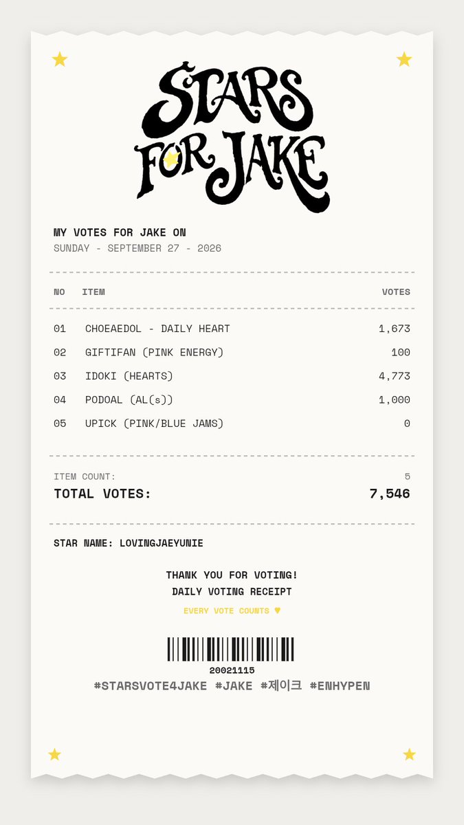 Lovingjaeyunie's tweet photo. [ 270826 ] DONE𖤐

#STARSVOTE4JAKE #ALLFORJAKE #JAKE #ENHYPEN #제이크 https://t.co/aHHEXD467D