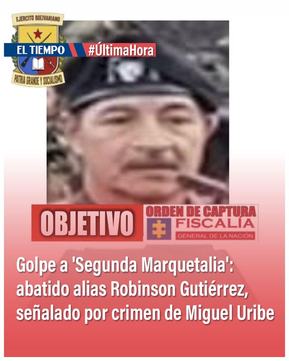 ELTIEMPO's tweet photo. 🚨 Atención: cayó alias 'Robinson', señalado jefe financiero de la 'Teófilo Forero Castro' de la 'Segunda Marquetalia', tras una acción de las Fuerzas Militares y la Policía en la vereda El Cadillo, zona rural de Tello (Huila).

De acuerdo con las autoridades, Miguel Orlando Guzmán González, verdadero nombre del procesado, habría facilitado la logística de financiamiento para el crimen de Miguel Uribe Turbay. En el procedimiento conjunto se logró además la captura de otros tres presuntos integrantes de la estructura armada.

Conozca los detalles del prontuario judicial del cabecilla y el desarrollo del despliegue en la región en: https://t.co/Z8i90G6QrC 🔗