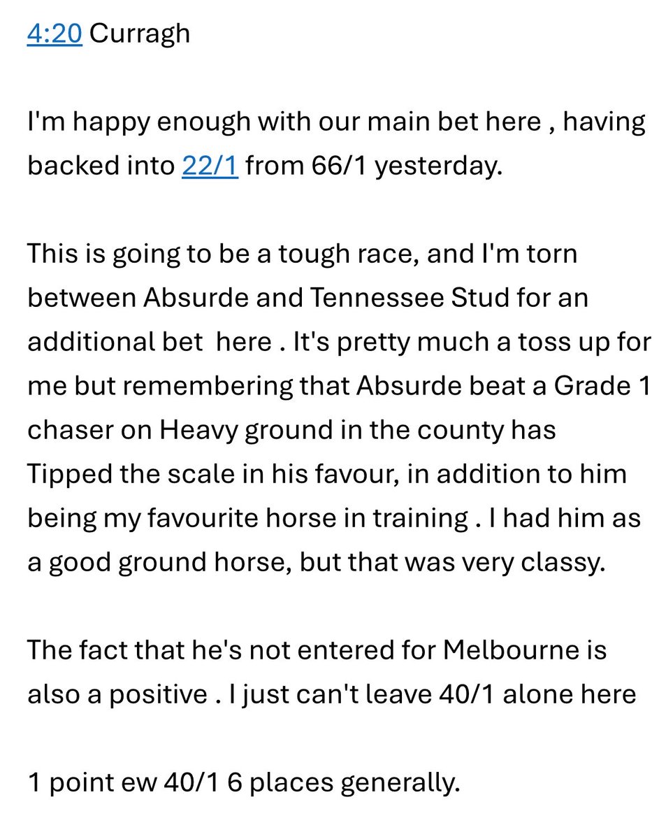 LongShotValue's tweet photo. I couldn’t get my tip up on Oddschecker Sol I’ll post my looser here instead .  I’d be happy enough with the 33-1 at the money. The main bet was Sirius yesterday at a bigger price , he’s too short now. https://t.co/EgHKCX8qkz