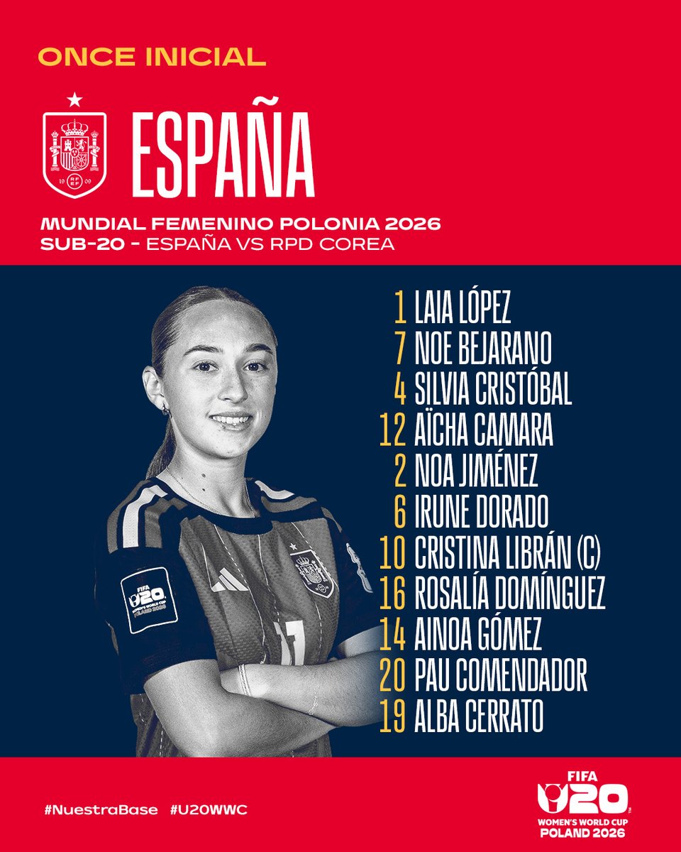 SEFutbolFem's tweet photo. 🫂 UNA GENERACIÓN. UN SUEÑO. EL PARTIDO. 𝗢𝗡𝗖𝗘 𝗡𝗢𝗠𝗕𝗥𝗘𝗦.

🫵🏻 Estas son las elegidas para disputar 𝗹𝗮 𝗴𝗿𝗮𝗻 𝗳𝗶𝗻𝗮𝗹 del #U20WWC de Polonia. 

🇪🇸 🆚 🇰🇵

#U20WWC | #NuestraBase https://t.co/oyab2JABWw