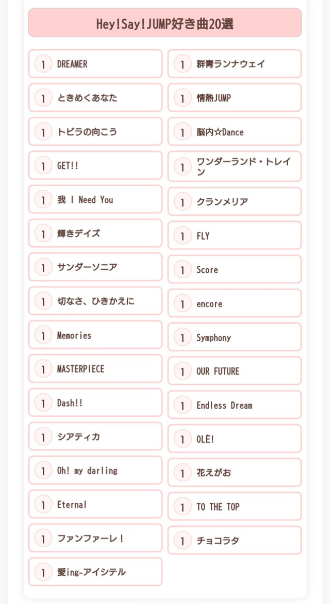 JUMP728aLil's tweet photo. 曲調もだけど、やっぱり思い出補正がすごい
LIVEで盛り上がった曲とか、昔から大好きな曲とか、ゆとやまソングとかはやっぱり入りますね☺️
#JUMP好き曲20選
 https://t.co/a0XsyTjNkV https://t.co/ft9b9gBNHp