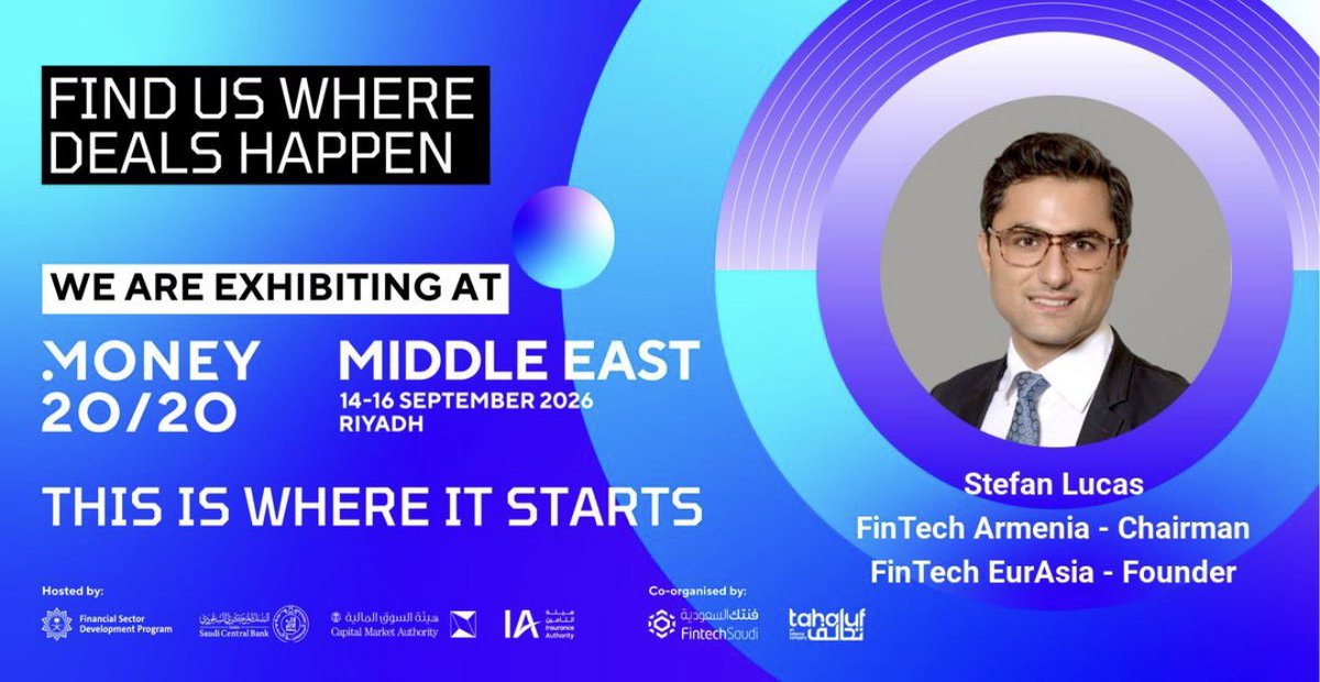 StefanLucas_1's tweet photo. ๐ฆ FinTech Armenia x FinTech EurAsia Partnership.
๐ Members & Partners @ Money20/20 Middle East.
๐ธ๐ฆ 14-16 September, Riyadh, Saudi.
#FinTechArmenia #FinTechEurAsia
#Money2020MiddleEast #Saudi
#Money2020 #FinTech
#Armenia #EurAsia
#Money2020
@money2020 x @FinTech_Armenia https://t.co/8JibznIeLr