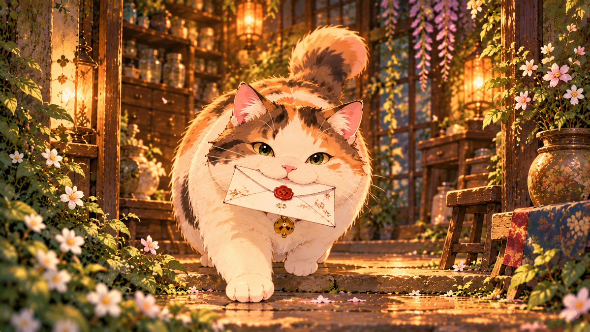 yanasekaren's tweet photo. 🐈 萬福の届け物

今日、萬福が届けてくれたのは
一通の手紙と百合の栞。

長いあいだ大切にしてきた人や、
忘れられない思い出はありますか？
大切なものは、大切なままでいい。
ただ、そこに栞を挟んで
新しい頁をめくる時が来たのかもしれません。

お役目を終えた萬福は、
もう夢の中です🐈💤 https://t.co/KFsJH4Ojmk