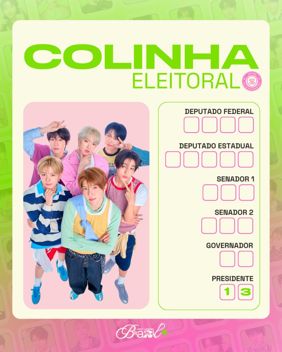 NCTUNIONBR_'s tweet photo. Dia 04 de outubro está chegando e aqui estão as colinhas para vocês votarem consciente. 💚🇧🇷 https://t.co/z5UlWHJK6e