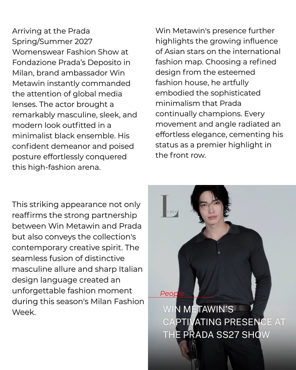 lovelyb21021999's tweet photo. he artfully embodied the sophisticated minimalism that Prada continually champions. Every movement and angle radiated an effortless elegance, cementing his status as a premier highlight in the front row —LuresMagazine

I like this description ✨️ https://t.co/dTCkA3QHBW