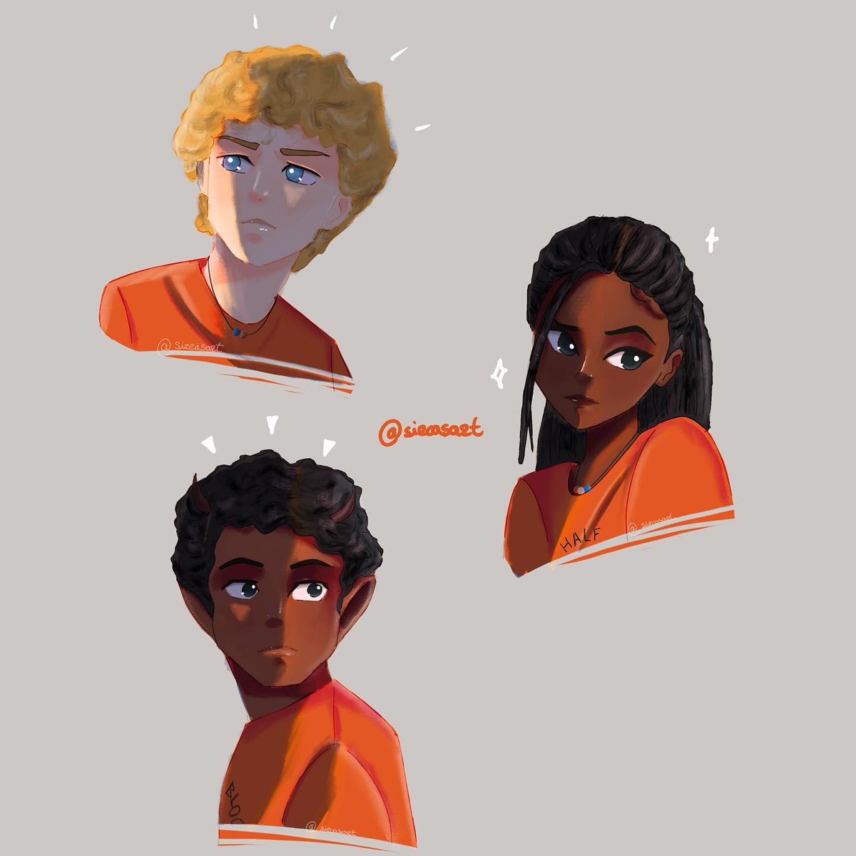 MarinMutocr's tweet photo. I’m so excited for the Percy Jackson series premiere tomorrow that I had to sketch the trio! https://t.co/RpoziewMXs