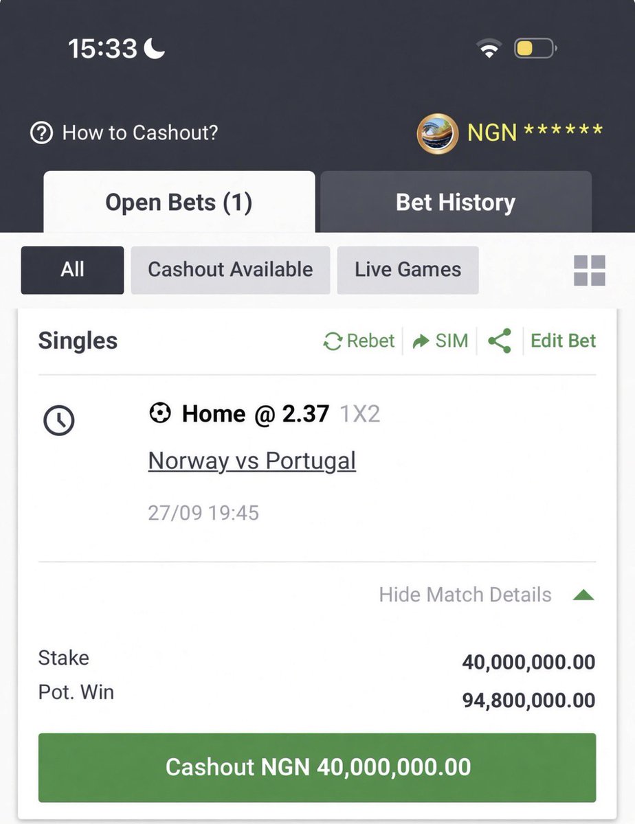15billiongame's tweet photo. 40 million naira on Norway 💥 🤲 https://t.co/r0sNvbdIJr