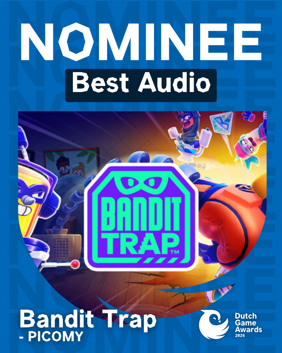 picomy's tweet photo. Wow! We are nominated for Best Audio at the Dutch Game Awards 2026!

What an honour to see our game nominated alongside other great titles!

Listen to the Bandit Trap OST here: https://t.co/VtDWlFdPye

#bandittrap #dutchgameawards2026 https://t.co/LURphABTRP