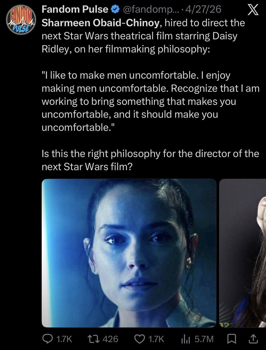 sheevthan's tweet photo. I still think it was rotten how lucasfilm brought out Daisy Ridley and Sharmeen Obaid-Chinoy at celebration 2023 to prematurely announce their movie, then never got the script together while Daisy was asked abt it every few months and Sharmeen got needless right wing scrutiny https://t.co/UVIwpIEimN