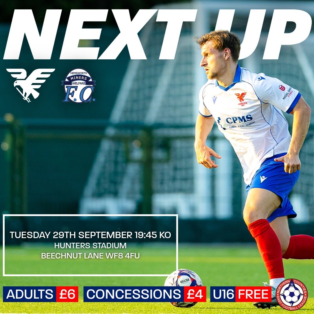 Wakefield_AFC's tweet photo. NEXT UP 

We’re back at The Hunters Stadium on Tuesday evening as we welcome Hemsworth Miners Welfare Football Club 

A home fixture under the lights ✨️ 

🆚️ Hemsworth Miners Welfare
📅 Tuesday 29th September 
🕑 19:45 KO 
📍 Beechnut Lane WF8 4FU
💵 Adults £6 | Concessions £4 | U16s Free