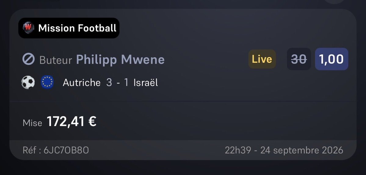 Benoit_dab_dab's tweet photo. 🚨 @WinamaxSport, j’aimerais des explications publiques concernant 2 paris et 6 722,30 € de retours potentiels.
1️⃣ Philipp Mwene buteur – 5 172,30 €
Le 24/09, je prends Mwene buteur en LIVE, cote 30, mise 172,41 €.
Mwene marque. Winamax m’envoie : « C’est gagné, ton pari te rapporte 5 172,30 € ».
Puis le pari est annulé et ma mise remboursée pour « avantage déloyal ».
Pourtant, le pari était proposé en LIVE par votre application, à votre cote, puis accepté et annoncé gagnant par vos services.
Après plusieurs demandes pour connaître précisément cet « avantage déloyal », votre réponse : « Cette décision est définitive » et toute nouvelle relance restera sans réponse.
Quel avantage déloyal ai-je concrètement eu en prenant un pari LIVE proposé et accepté par votre propre application ?
2️⃣ Nathan Ordaz 1+ passe décisive – 1 550 €
Le 27/09 : 200 € à 7,75 sur Ordaz 1+ passe décisive.
À la 16e minute, Ordaz est crédité de la passe sur le but de Nono. Surtout, Opta affiche officiellement Ordaz avec 1 assist.
Pourtant, Winamax règle mon pari perdant.
Votre support m’écrit pourtant noir sur blanc que si l’organisateur ne fournit pas l’information pertinente, notamment le nom des passeurs décisifs, « nous nous baserons à défaut sur les statistiques Opta ».
Et quelques jours auparavant, @WinamaxSport renvoyait lui-même des joueurs vers Opta pour justifier des paris perdants sur des passes décisives.
Donc pourquoi Opta semble faire foi lorsqu’il indique 0 assist, mais mon pari reste perdant lorsqu’Opta indique 1 assist pour Ordaz ?
Je publie les tickets, vos mails, vos propres réponses sur X et les statistiques Opta. Je ne demande aucun traitement particulier : simplement une explication cohérente et précise sur ces deux décisions.

@WinamaxSport, pouvez-vous répondre publiquement sur ces deux dossiers ? 👇 @JusticeEnJeu @ANJ_FR @MediaParieurs