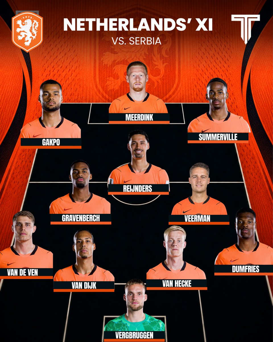 TouchlineX's tweet photo. 🚨 𝗢𝗙𝗙𝗜𝗖𝗜𝗔𝗟: Netherlands XI for their Nations League game vs. Serbia! 🇳🇱💫 https://t.co/jtBugUosLN