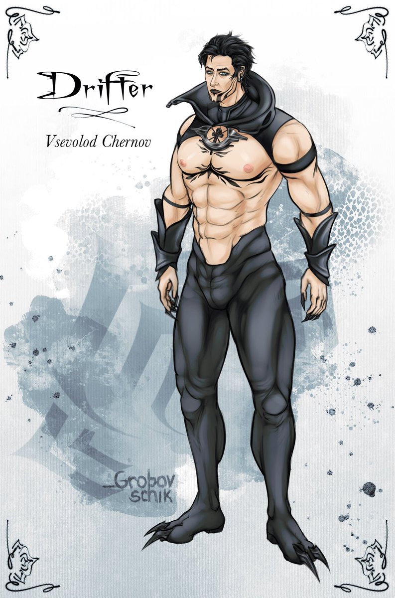 _Grobovschik's tweet photo. Finally a drifter ref! 
Volodya is short for this guy’s names, I love giving my OCs stupid slavic names. Anyway was listening to Entwine drawing this gothic ass 🦇⚰️ He’s actually very kind and sweet despite the looks

#warframe1999 #warframefanart #warframeart https://t.co/lYv9a1Nxe9