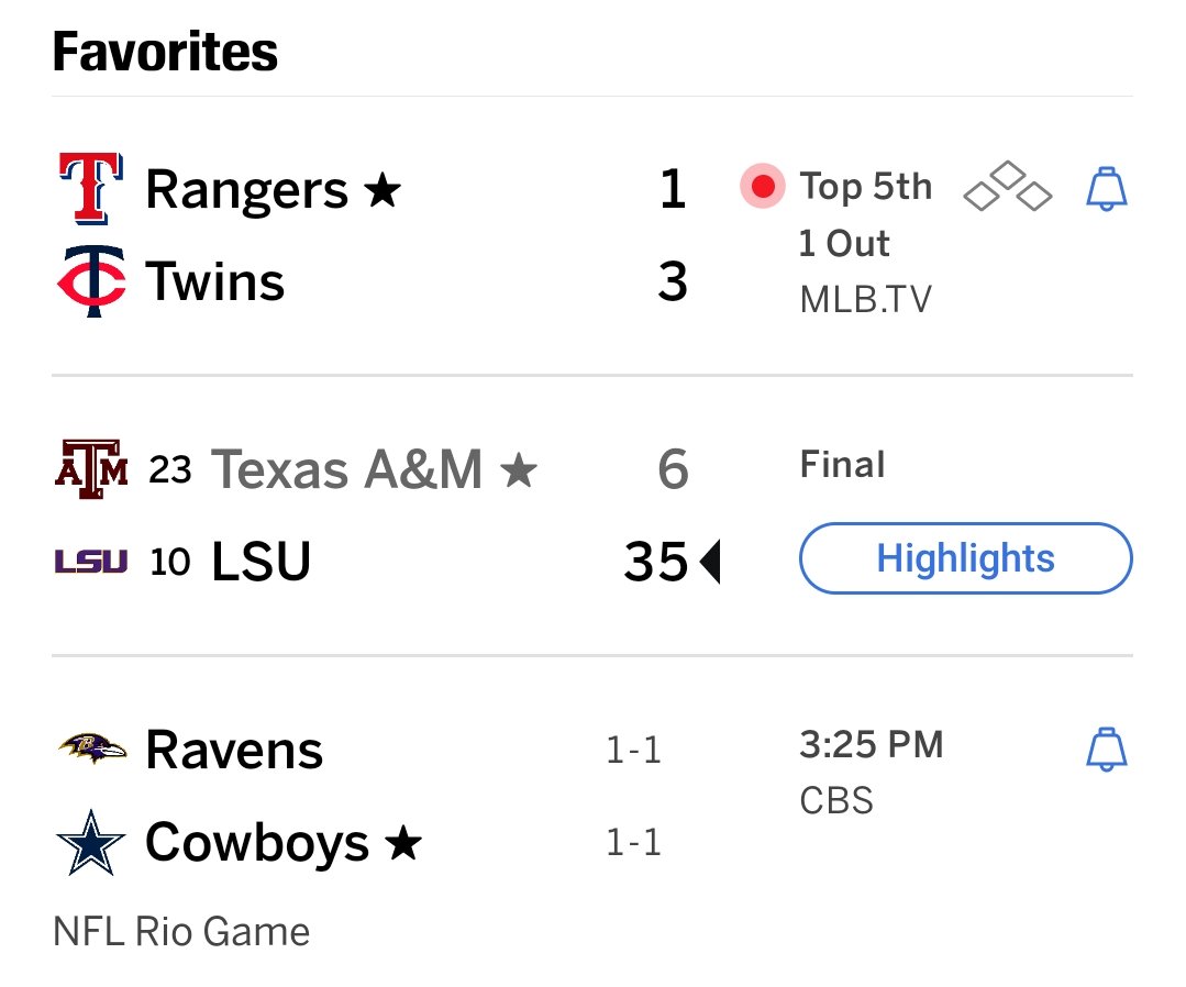 aggietony2010's tweet photo. @Rangers__Nation It can always be worse. This could be your ESPN favorites page. https://t.co/2EuXBU3mNn