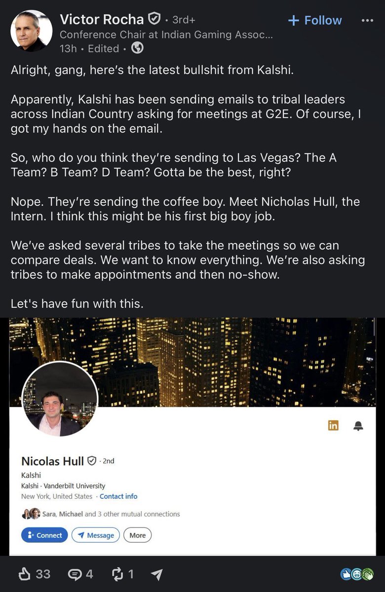 Oracle535's tweet photo. Today, a dude in his 60s is attacking a 22-year-old who works at Kalshi and encouraging people to take meetings with him only to no-show. He’s so unhinged that he’s bragging about it on LinkedIn. Hang it in the Louvre https://t.co/jUgUbQXERE