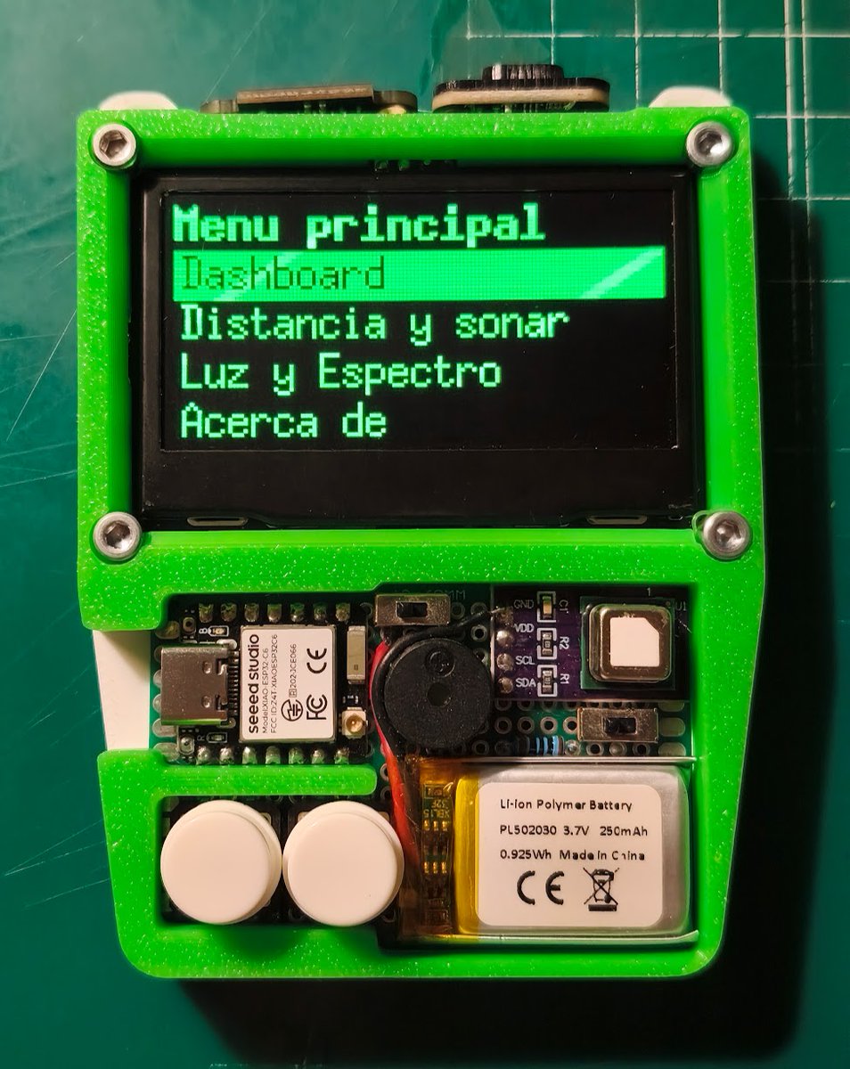 VictorJBarahona's tweet photo. The Matrix has you" : Algo me empuja a jugar con mis tinycorder. Voy probando técnicas, pantallas, sensores. A este diseño todavía le queda alguna mejora. Mide varias cosas y estoy añadiendo mas. #tinycorder #cyberdeck #handheld #sensor #makers #xiaoesp32c6
@seeedstudio https://t.co/EfCuXnwW5b