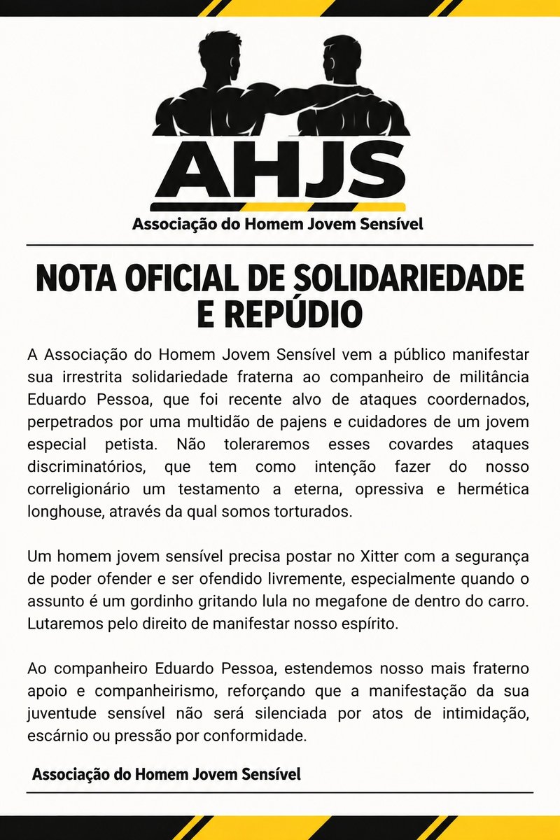 PessoaA99's tweet photo. ⚠️ | NOTA OFICIAL DE REPÚDIO E SOLIDARIEDADE   Estamos com você @PessoaA99 ! https://t.co/Yz0OdypgHD