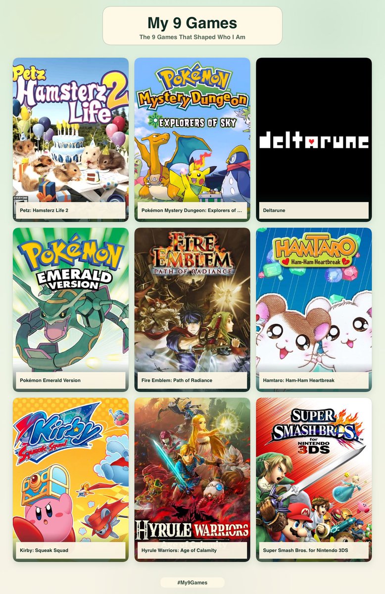 tiramisubisou's tweet photo. no one saw the original where i forgot pmd 🦭 here's my 9 games for realsies https://t.co/tf0jFZaDOV