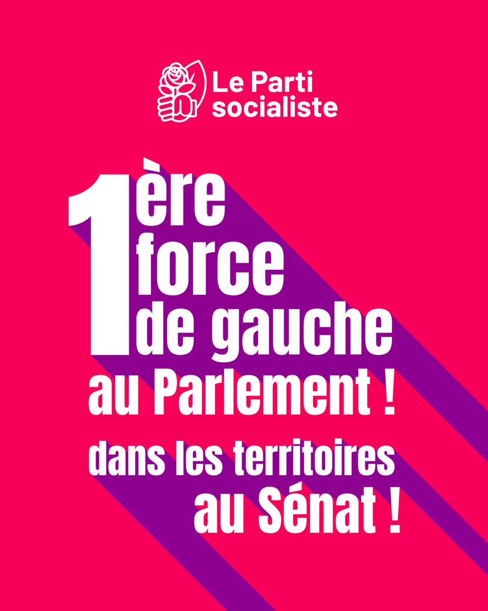partisocialiste's tweet photo. 🔥 Le Parti Socialiste confirme sa place de 1ʳᵉ force de gauche au Parlement !

Les élections Sénatoriales confirment la solidité de notre implantation sur tout le territoire, confirmant notre rôle de porte-voix des territoires et des élus locaux.

Bravo à nos candidates et candidats élu·es et ré·élues !